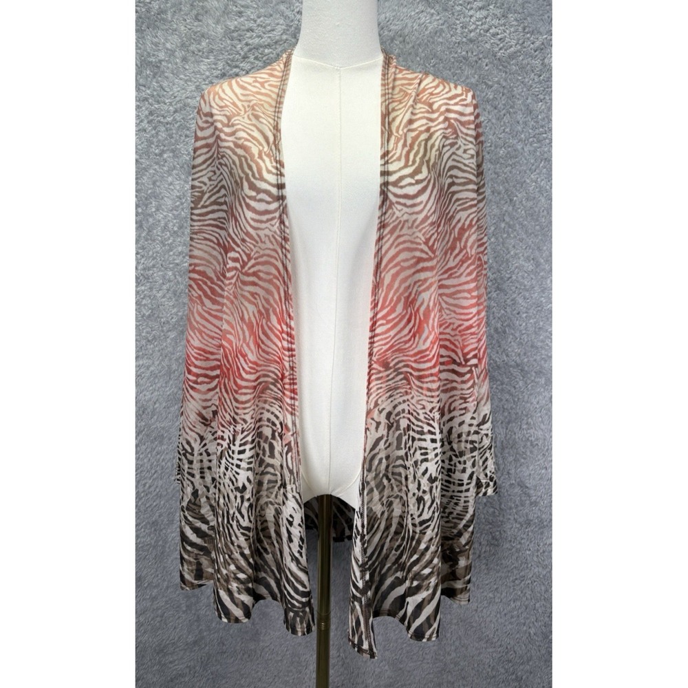 Chico's Travelers Womens Size 3 XL Animal Print Open Front Cardigan Zebra Sheer